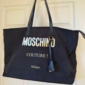Moschino Couture Milano Black Nylon Logo Tote Bag